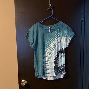 Teal and White Tie-Dye Short Sleeve Top
